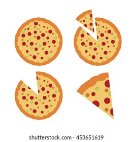 set of flat pizza icons isolated on white