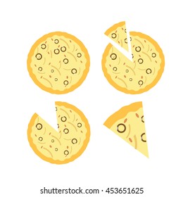 set of flat pizza icons isolated on white