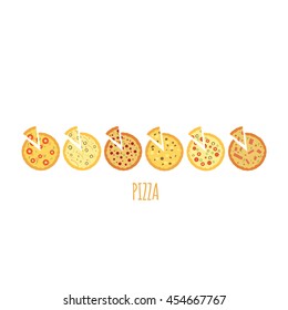 set of flat pizza icons isolated on white