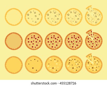 set of flat pizza icons isolated on white
