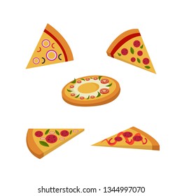 Set of flat pizza icons on white background