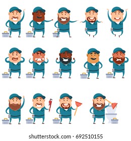 Set of flat plumber icons