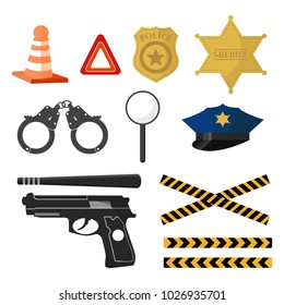 Set of flat police elements for creating your own badges, logos, labels, posters etc. Isolated on white.