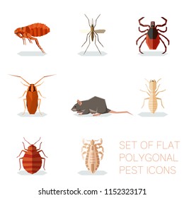 Set of flat polygonal pest icons