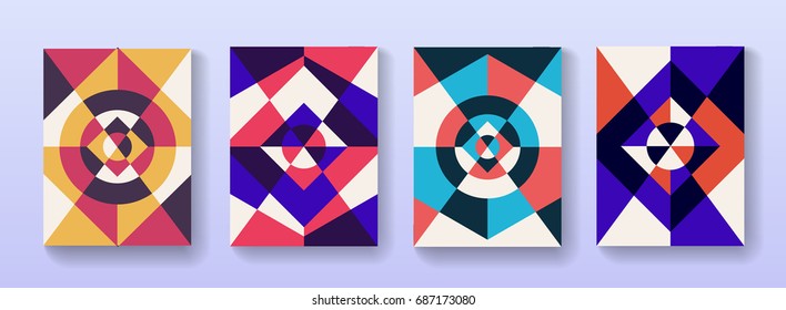 Set of flat poster cards with geometrical pattern. Applicable for Placards, Covers, Banners, Flayers.