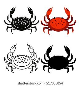 Set of flat red, black, thin line crabs isolated on white background - vector illustration. Sea water animal icon. Zodiac cancer