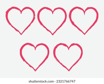 Set of flat Red Heart icons, Romantic abstract Heart shape or symbol. Decorative Love element for wedding and Valentines Day. Isolated Heart symbol, Vector illustration.