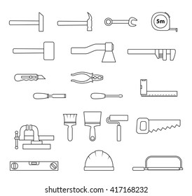 Set of flat repair and construction tool icon. Home repair signs. Worker tools. Vector illustration.