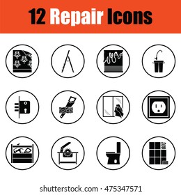 Set of flat repair icons.  Thin circle design. Vector illustration.
