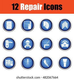 Set of flat repair icons. Vector illustration Glossy button design. Vector illustration.