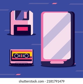 set of flat retrofuturistic icons