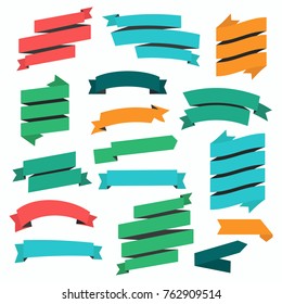Set of flat ribbons banners on white background. Vector illustration.