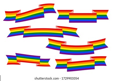 Set aus flachen Bändern auf weißem Hintergrund isoliert. Flag LGBT, Symbole. Vorlagendesign, Vektorgrafik. Die Liebe gewinnt. LGBT Logo Symbole in Regenbogenfarben. Gay Stolz Sammlung.