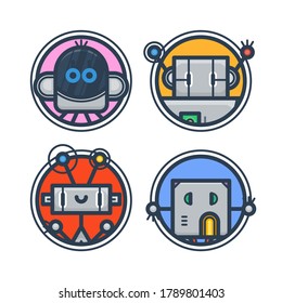 Set of flat robot avatars for apps and games, web-design, media, social networks icons. Vector isolated collection