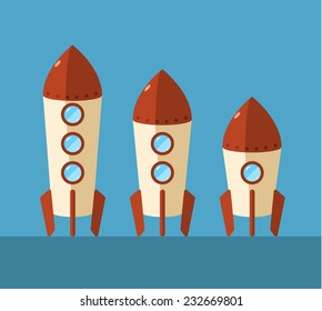 Set of flat rockets. Concept for business startup. Vector eps10.