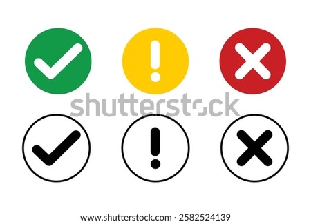 set of flat round check mark vector design