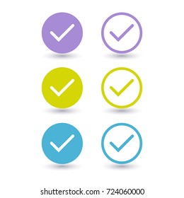 Set of flat round colorful check box icons vector illustration