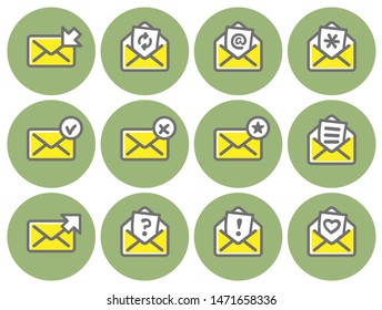 Set of flat round email icons color series. Vector illustration