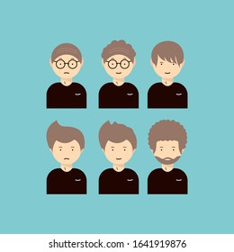 Set flat round icon with male vector illustration