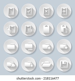 Set of flat round icons with folders on the gray background