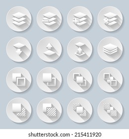 Set of flat round  icons  with functions for program on  gray background