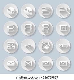 Set of flat round  icons   on  gray background