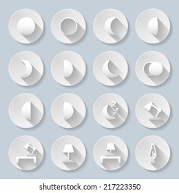 Set of flat round icons on gray background