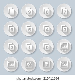 Set of flat round  icons  with pages on  gray background