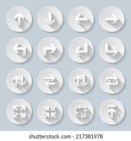 Set of flat round icons with straight arrows