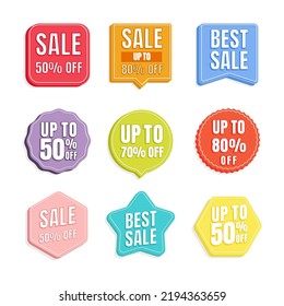 Conjunto de etiquetas de ventas planas y diseño de placa de descuento.