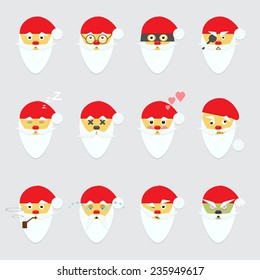 Set of flat Santa Claus icons. Vector illustration.