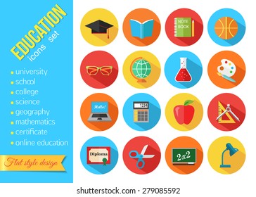 Set Of Flat School And Education Icons. Vector Illustration.