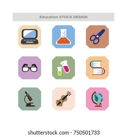 Set of flat school and education icons set. Vector illustration.
