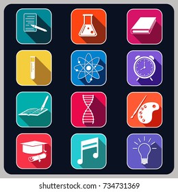 Set of flat school and education icons.Vector illustration 