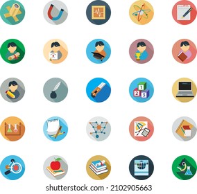 Set of flat school and educational icons. Vector illustration.