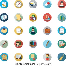 Set von flachen Schulen und Bildungs-Symbole. Vektorgrafik.