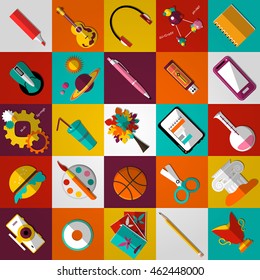 Set of flat school icons