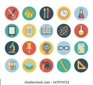 Set Of Flat School Icons. Isolated On White.