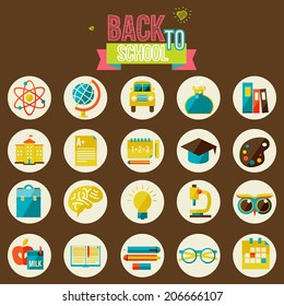 set of flat school icons. isolated on white. vector illustration