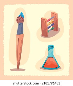 set of flat school supplies
