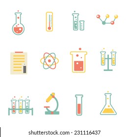 set of flat science icons