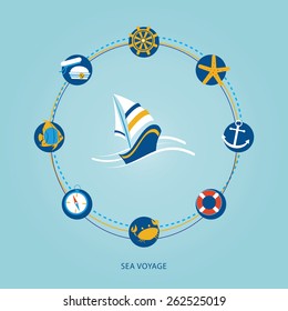 set of flat sea icons
