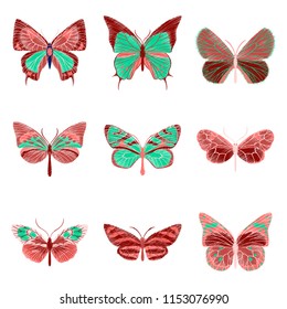 set of flat shading style icon butterfly