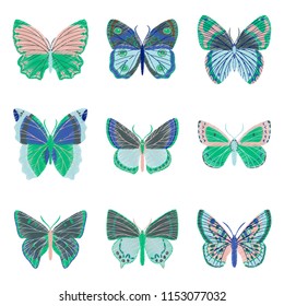 set of flat shading style icon butterfly