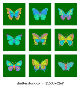 set of flat shading style icon butterfly
