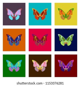 set of flat shading style icon butterfly
