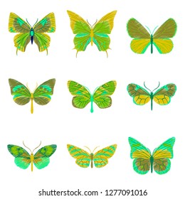 set of flat shading style icon butterfly