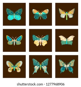 set of flat shading style icon butterfly