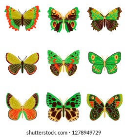 set of flat shading style icon butterfly