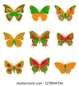 set of flat shading style icon butterfly